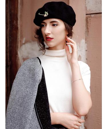 6-Piece Wool Beret Hat Set with Silky Scarf Brooch - Black and Red - Buy Online on GoSupps.com