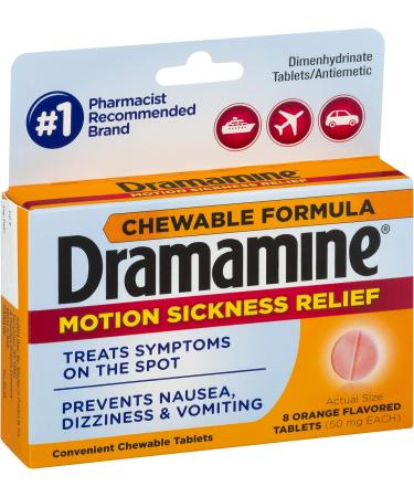 Dramamine Chewable Orange Motion Sickness Relief | 8 Count x 3 Pack | Fast-Acting Formula - Buy Online on GoSupps.com