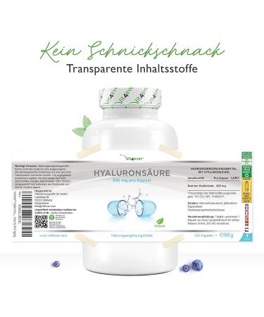 Hyaluronic Acid 120 Capsules - High Dose 500mg - Vegan & Plant-Based - Laboratory Tested - International Shipping Available - Buy Online on GoSupps.com