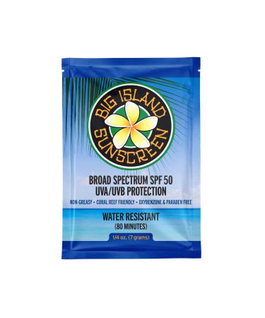 Big Island Sunscreen Single Use Sunscreen Lotion Packets - SPF 50 | Oil Free & Paraben Free | Coral Reef Friendly (Octinoxate & Oxybenzone Free) | 0.25 oz Individually Wrapped Packets (Box of 50)