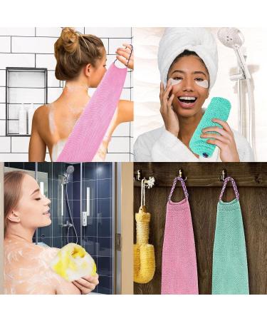 3-Piece African Bath Sponge Set - Exfoliating Body Scrubbers for Men & Women - Daily Skin Smoother - Pink Green Yellow - Buy Online on GoSupps.com
