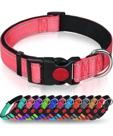 Taglory dog collar soft padded neoprene nylon dog collar for puppies adjustable and reflective for training pink XS (1 Pack) XS (1 pack) pink