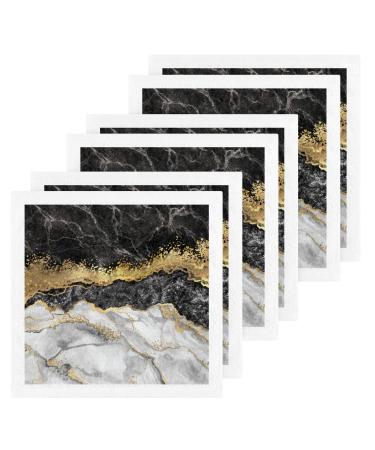 ALAZA Wash Cloth Set Gold Black Marble - Pack of 6 Cotton Face Cloths Highly Absorbent and Soft Feel Fingertip Towels(226cr8c)
