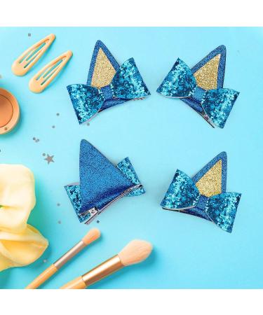 4PCS Blue Glitter Dog Ear Hair Bow Clips for Girls | Cute Hair Accessories for Toddlers | Perfect for Birthday Parties - Buy Online on GoSupps.com
