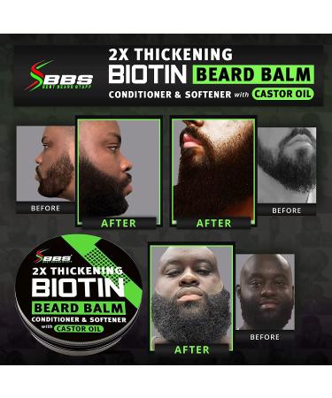 BIOTIN Beard Balm for Men - Thickening Mustache Wax for Facial Hair Growth - Leave-in Conditioner, Softener & Moisturizer - Natural Treatment with Castor Oil - BBS USA Vegan Product - Buy Online on GoSupps.com