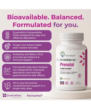 NatureGenX Methyl Prenatal with Probiotics Prenatal Vitamins for Women with Iron Methyl Folate Ginger Active B12 & 27+ Essential Nutrients Pregnancy Supplements 60 Vegan Capsules - Buy Online on GoSupps.com