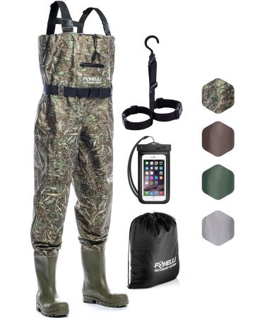 Foxelli Chest Waders  Camo Hunting Fishing Waders for Men and Women with Boots, 2-ply Nylon/PVC Waterproof Bootfoot Waders 11 Camo