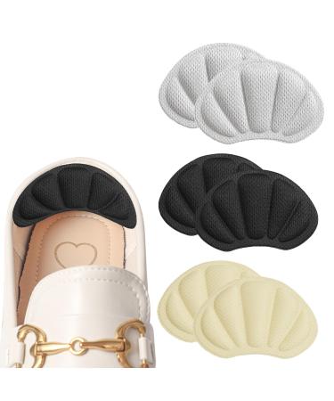 3 Pair Heel Grips Heel Cushion Pads Self Adhesive Heel Pads Shoe Size Reducer Shoes Pads for Women and Men Most Shoes Prevent Heel Slipping Out Rubbing and Blisters (Black + Beige + Grey)