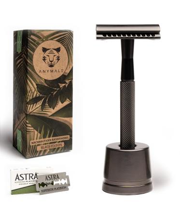 ANYMALE Safety Razor Black Edition - Set with stand and 5 ASTRA blades - Zero Waste Razor for Men and Women 3. Black - Buy Online on GoSupps.com
