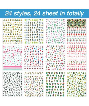 2800-Piece Mixed Summer Holiday Nail Art Stickers | 3D Flamingo, Cactus, Fruits, Leaves | Self-Adhesive Nail Decals with Tweezers - Buy Online on GoSupps.com