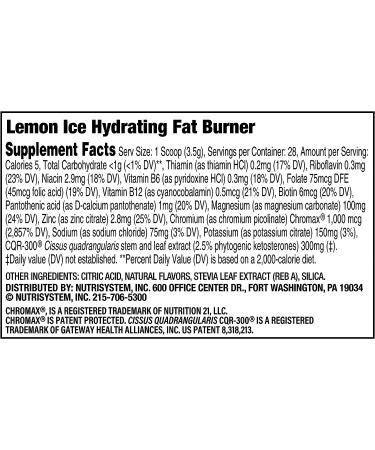 Nutrisystem Lemon Ice Hydrating Fat Burner Supplement - 28 Servings | Mix and Sip Dietary Supplement for Men and Women - Buy Online on GoSupps.com