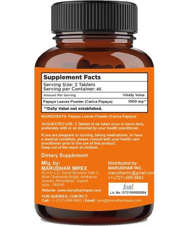Papaya Leaf Tablets by mi Nature - 90 Tablets 1000mg | Vegan Blood Platelet Boost & Digestion Support - Buy Online on GoSupps.com