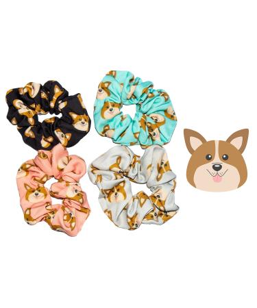 Happie Hare Scrunchies - Cotton Rounds Elastic Hair Bands - Scrunchy Hair Ties - Girls Hair Accessories - Gifts for Women (4 Pack Mix Colors Corgi) Corgi 4 Pack Mix Colors