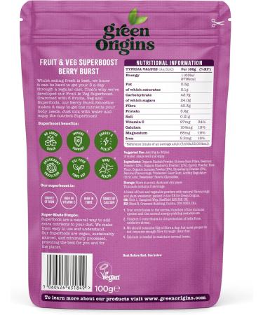 Green Origins Berry Burst Superboost 100g - Organic Fruit & Veg Blend - Buy Online on GoSupps.com