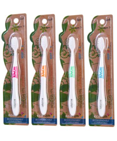EcoFam by Focus Nutrition Earth Friendly Kids Toothbrushes - Silver Infused Soft Bristle Toothbrush (4 Pack)