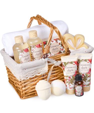 Bath Spa Gift Baskets for Women - 11Pcs Cinnamon Apple Bath Gift Set for Mother, Spa Gift Set for Her Green Canyon Spa, Birthday Gift Idea