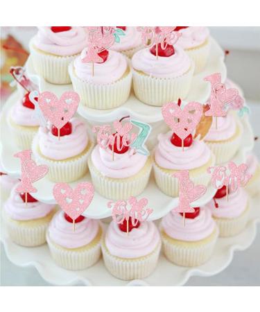 Rsstarxi 24 Pack Happy Valentine's Day 1st Birthday Cupcake Toppers Glitter Valentines Heart One Cupcake Picks for Valentine's Day Baby Shower First Birthday Party Cake Decorations Pink Design 19 Pink - Buy Online on GoSupps.com