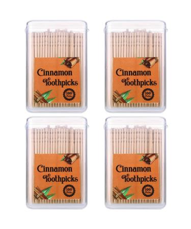 Mumufy 400 Pcs 4 Boxes Cinnamon Toothpicks for Adults Cinnamon Flavored Toothpicks with Clear Plastic Boxes, 100 Pcs for Each Box