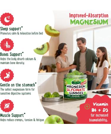 Center-Filled Magnesium Glycinate Gummies 400MG - High Absorption for Kids Teens & Adults - Supplement for Sleep Calm & Muscle Relaxation with B6 & D3 - Gluten Free & Vegan Friendly - 60 Count Apple & Kiwi 60 Count (Pack  - Buy Online on GoSupps.com