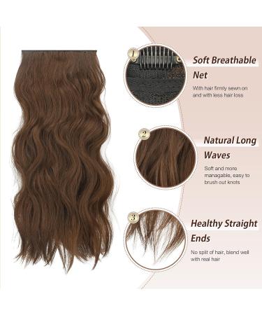 Feshfen Clip In Hair Extensions - 4PC Synthetic Wavy Extensions in Copper Chestnut Brown | 50 cm - Buy Online on GoSupps.com