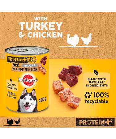 Pedigree Protein + P t with Turkey and Chicken Wet Dog Food 12 cans of 400 g - Buy Online on GoSupps.com
