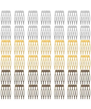 HINZIC 45PCS 5 Teeth Hair Side Combs Metal Wire Wedding Veil Twist French Vintage Hair Clips Pins Accessories for Bridal Party Prom(Gold Silver Brown)
