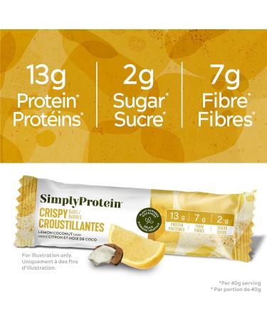 Simply Protein - Lemon Coconut Crispy Bars - Plant Based Protein Bars - Low Carb Low Sugar High Fibre - 13g Protein 2g Sugar 7g Fibre - Vegan Gluten Free Non GMO Kosher - 4 Bars Lemon Coconut 4 Count (Pack of 1) - Buy Online on GoSupps.com