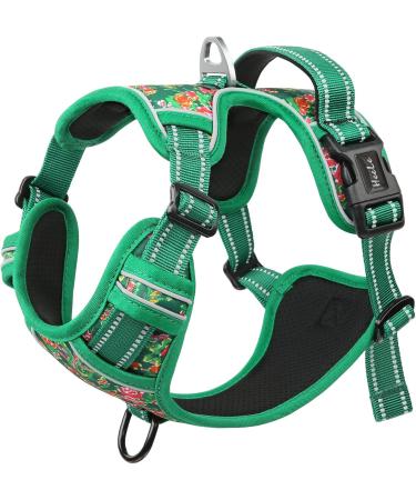 Premium Heele Dog Crockery & Adjustable Reflective Harness for Medium Dogs - Comfortable Padded Design in Flower Grass Green - Buy Online on GoSupps.com