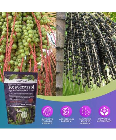 ResVitale Age-Revitalizing Resveratrol Fruit Chews - Anti-Aging with Acai Berry & Grape Seed Extract - 30 Count - Buy Online on GoSupps.com