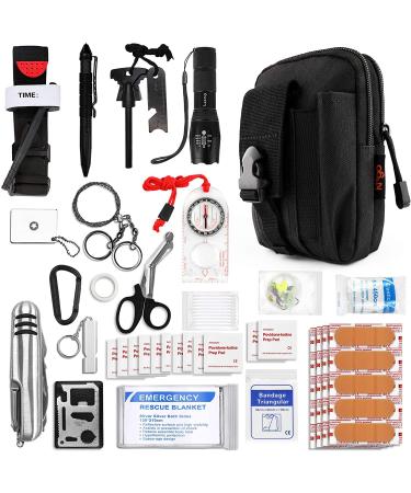 Kitgo Outdoor Survival First Aid Kit 101 Piece Professional Emergency Survival Gear Tool for Hunting Hiking Camping Outdoor Adventure Fishing Travel Home Office Military Tropical Storms (Khaki) Black