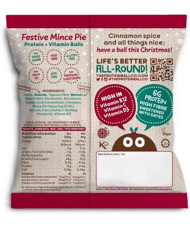 The Protein Ball Co. Limited Edition Festive Mince Pie Protein Balls Vegan Gluten Free Vitamin Balls Multipack of 10 x 45g Bags - Buy Online on GoSupps.com