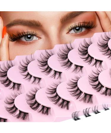 Natural Lashes Cluster False Eyelashes Fluffy Wispy Lashes Strip Curly Faux Mink Lashes Fake Lashes Pack 8 Pairs Curly Cluster