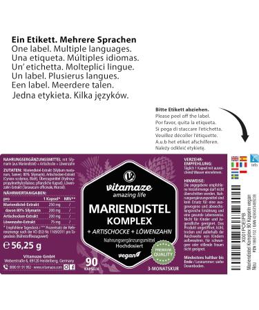 Mary Thistle Complex with Artichoke & Dandelion | 250 mg Vegan Capsules | 80% Silymarin | Natural Nutritional Supplements | Made in Germany - Buy Online on GoSupps.com