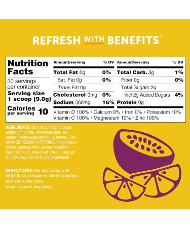 ZYN Electrolyte Powder Drink Mix with Turmeric - Muscle Recovery Joint Support & Immunity Boost - Passionfruit Lemonade 30 Servings - Buy Online on GoSupps.com