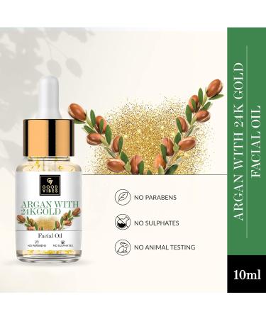 Good Vibes Argan 24K Gold Facial Oil | Anti-Aging & Collagen Boosting | Antioxidant-Rich for All Skin Types | No Parabens & Sulphates | 10 ml - Buy Online on GoSupps.com