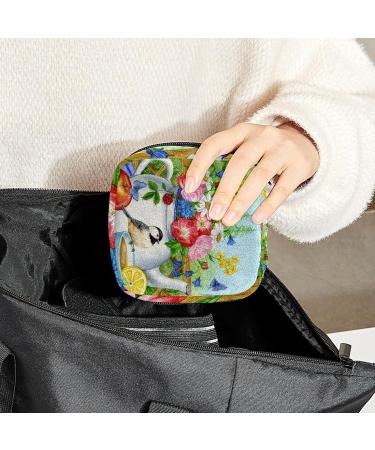 Period Bag Sanitary Napkin Storage Pouch | Travel Makeup Bag with Welcome Butterfly Flowers Birds Design - Buy Online on GoSupps.com