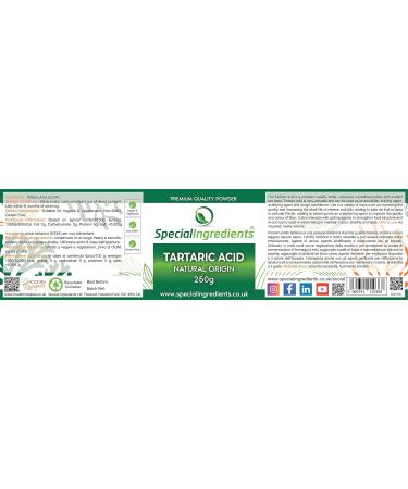 Special Ingredients Tartaric Acid Powder 250g - Premium Quality, Vegan, Non-GMO, Gluten Free - Recyclable Container - Buy Online on GoSupps.com