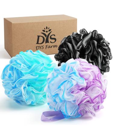 Shower Puffs for Body - Bath Luffa Loofa Loufa Puff for Men Women Loofah Sponge XL 75g Exfoliating Pouf Bath Mesh Body Wash Scrubber Exfoliator Bathing Accessories 3 Pack
