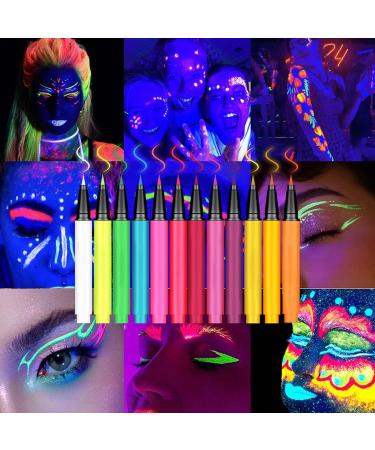 Glow Eye Liner 12 Colors High Pigmented Matte Colored Neon Eye Liners Pen | Waterproof Smudge-Proof Body Face Paint Makeup For Christmas - Buy Online on GoSupps.com
