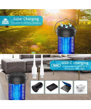 Solar Bug Zapper Lantern Qumox 2-in-1 Portable & Rechargeable Mosquito Zapper with 4000mAh Battery & LED Night Light 4000V Electric Fly Zapper for Outdoor Patio Backyard Garden - Buy Online on GoSupps.com