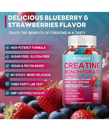 Creatine Monohydrate 8000mg Gummies with BCAA, L-Carnitine, Taurine & Vitamin B12 - Pre Workout Supplement for Muscle Growth, Strength & Energy, Multi-Flavor Chewable Gummies, 90 Count for Men & Women Mixed Berry 90 Count (  - Buy Online on GoSupps.com
