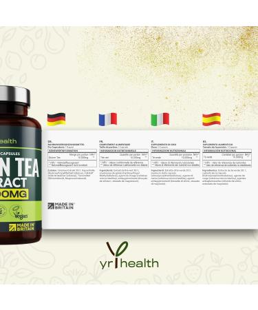 Vegan Green Tea Extract Capsules 10,000mg - Metabolism Booster for Weight Loss - 60 Vegan Capsules - UK Made by YrHealth - Buy Online on GoSupps.com
