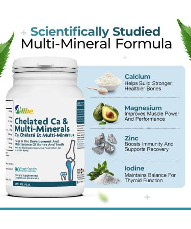 ALLBE Chelated Ca & Multi-Minerals Capsules, 400mg Calcium and 200mg Magnesium with 7.5mg Zinc Supplements, Pack of 90 Bones and Teeth Support Capsules, Serving Size: 2, 30 Days Supply - Buy Online on GoSupps.com