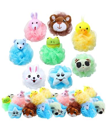 16 Pcs Bath Sponge Animal for Kids Bath Loofahs Cartoon Pouf Shower Puff Mesh Bath Poufs Scrubber Balls Shower Cute Loofah Exfoliating Body Scrubber for Kids Toddler Children Baby Washing