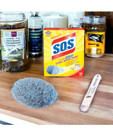 S.O.S Steel Wool Pads 10 Ct - Heavy Duty Cleaning & Scrubbing Soap Pads with Moofin Spoon | Ideal for Rust Removal from Metal Wood & Plastic - Buy Online on GoSupps.com