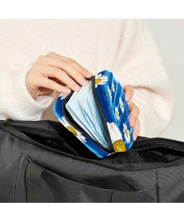 GIAPB Period Bag - White Daisies Blue Background Color - Sanitary Napkin Storage & Travel Makeup Pouch - Buy Online on GoSupps.com
