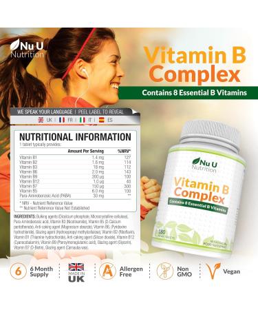 High Strength Vitamin B Complex - 180 Vegan Tablets - 6 Month Supply | Nu U Nutrition - Buy Online on GoSupps.com