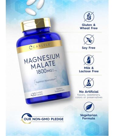 Carlyle Magnesium Malate | 1800mg | 420 Coated Caplets | Vegetarian Non-GMO Gluten Free Supplement - Buy Online on GoSupps.com