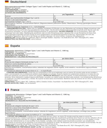  DoctorsBEST Doctor's Best Collagen Types 1 & 3 with Peptan & Vitamin C | 1000mg of Support for Skin Hair Nails & Joints - 180 Tablets - Buy Online on GoSupps.com