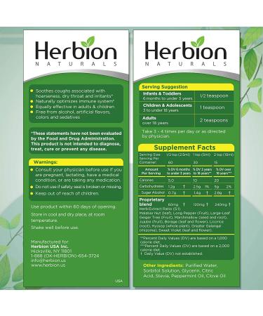Herbion Naturals Sugar-Free Cough Syrup with Stevia - 5.0 Fl Oz - Green Formula - Buy Online on GoSupps.com